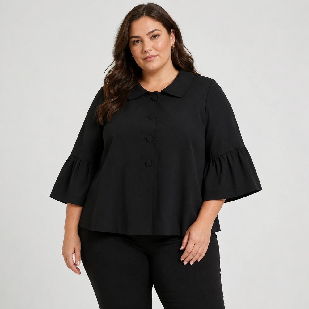 Giorgio Sant'Angelo Blazer Women 22W Black Ruffle Bell Sleeve Peter Pan Collar